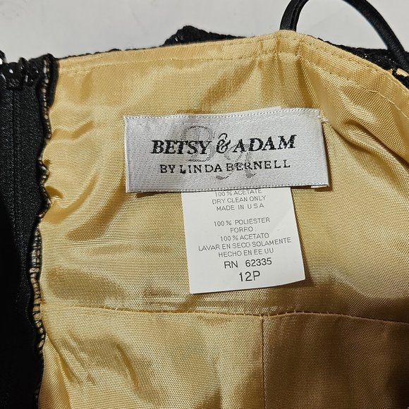 Betsy Adam Dress Black Lace Overlay Gold Petite Women's 12P Party Dress - Picture 8 of 9